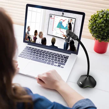 

Noise Reduction With LED Light Computer Laptop Condenser Desktop Microphone Portable Studio USB Interface Conference Adjustable