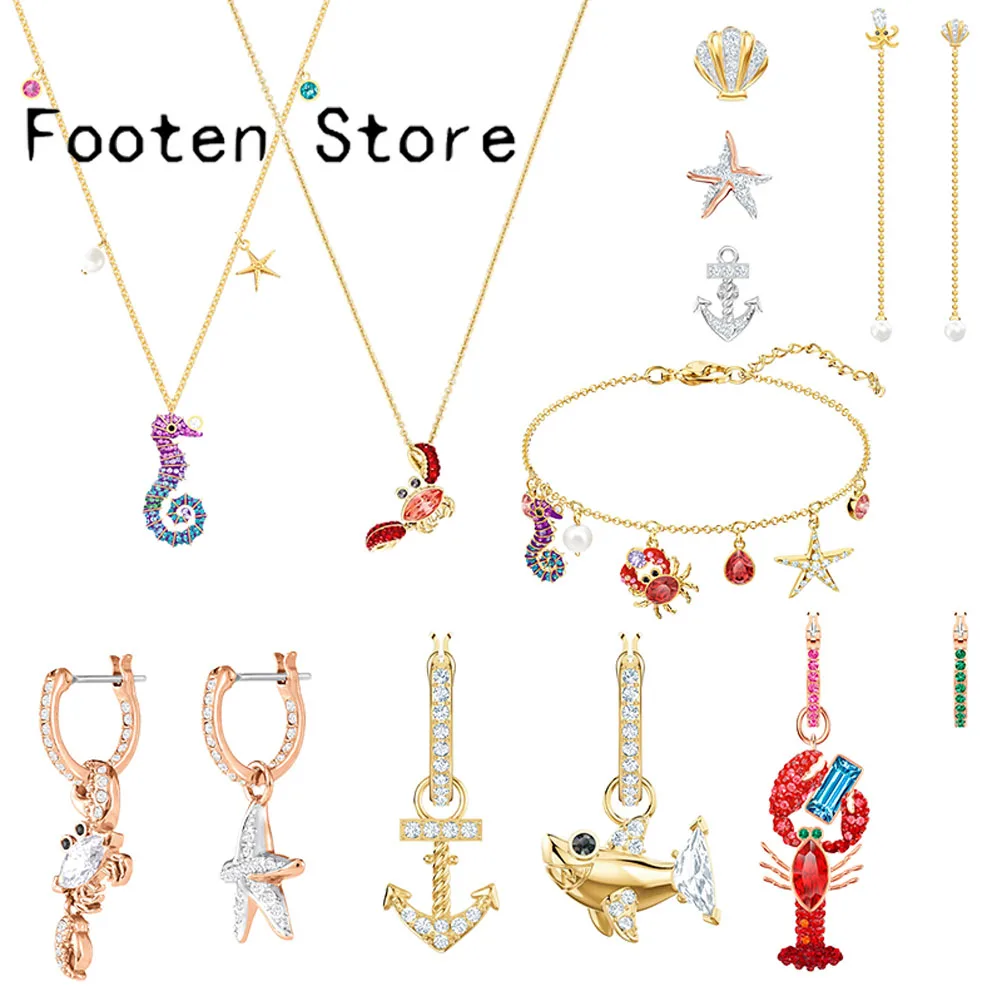 SWA Fashion Jewelry Exquisite Ocean Theme Creature Set Seahorse Crab Earrings Necklaces Bracelets Romantic Women | Украшения и