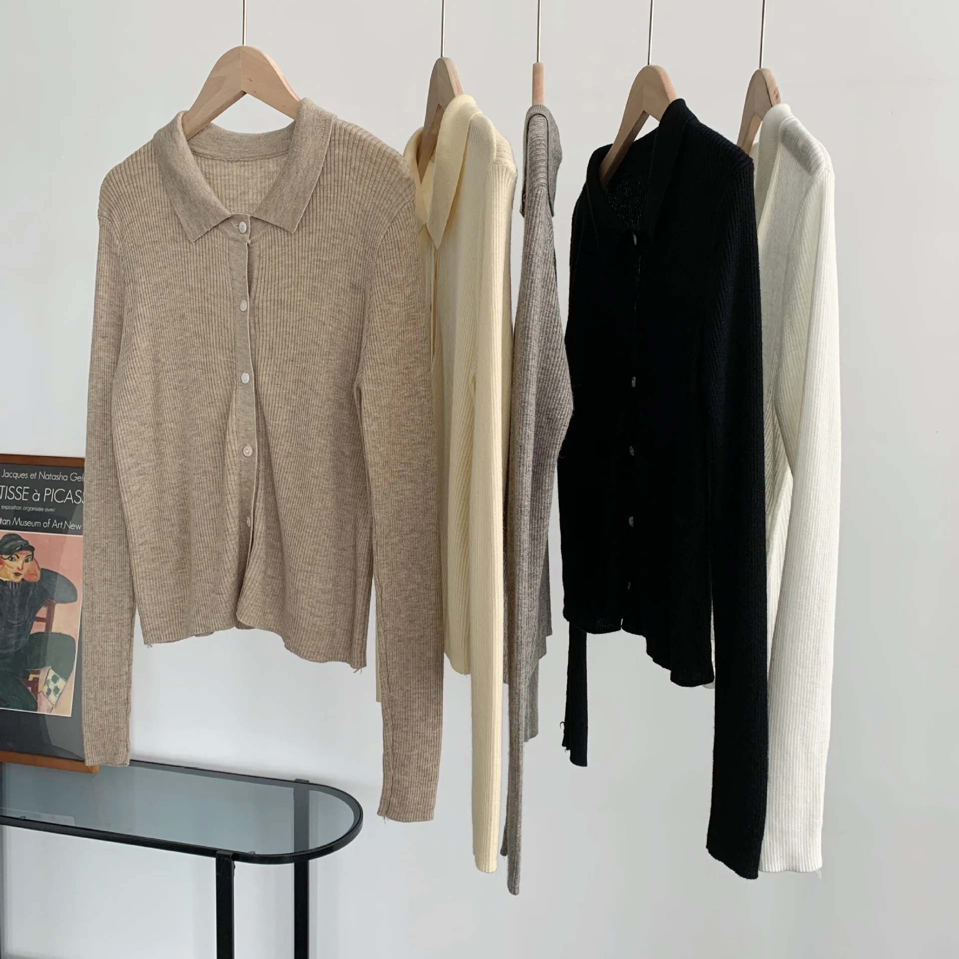 Knitted Cardigan Autumn Womens Coat New Base-Shirt Polos-Neck Inside