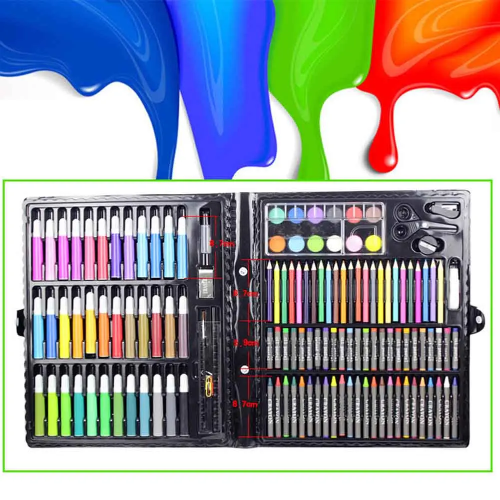 Preise 150 teile satz Zeichnung Tool Kit mit Box Malerei Pinsel Kunst Marker Wasser Farbe Stift Kreide Kinder Geschenk GY88
