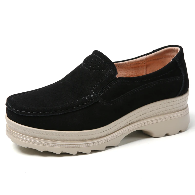 STQ/; осенние кроссовки на платформе; замшевые кожаные лоферы без застежки; женские повседневные кроссовки на плоской подошве; 3216 - Цвет: Black 3216