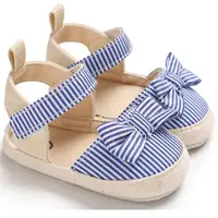 New Summer Newborn Infant Baby Boys Girls Shoes Non-Slip Canvas Stripe Bowknot Toddlers Newborn Infantil Sandals 4