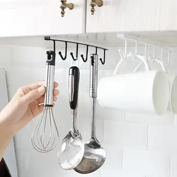 

6 Hooks Cup Holder Hang Kitchen Cabinet Under Shelf Storage Rack Champagne Coffee Cup Holder Organizer Kitchen Tool