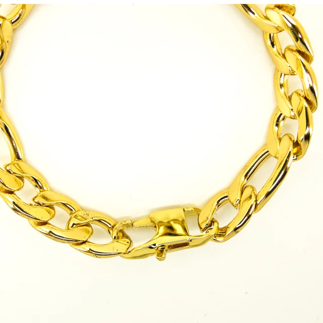 18k Gold Two Tone Hand Made Figaro Bracelet 8.3mm Wide 9 Inches | Sarraf.com