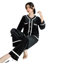 Velvet Women's Pajamas Set V Neck Design Luxury Cross Letter Print Sleepwear Like Home Clothes Chanel style