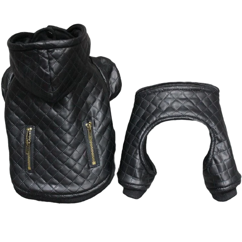 Leather Small Pet Dog Clothes Winter Detachable Twopiece Set Dog Coat And Jacket Warm Four Legs