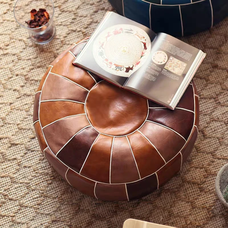 

Decorative Moroccan Artificial Leather Pouf Craft Hassock Ottoman Footstool Round & Large 50*50*35cm Unstuffed Cushion Pillow