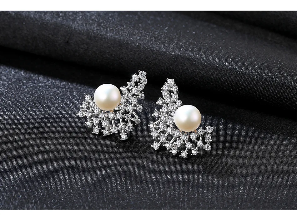 

S925 sterling silver pearl earrings zircon simple wild jewelry