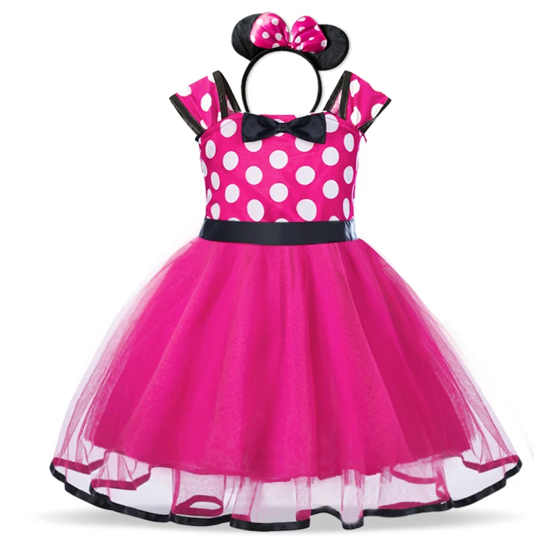 Платье в горошек для маленьких девочек возрастом от 2 лет наряд для первого дня рождения нарядное платье-пачка, пышное платье костюм для маленьких девочек, праздничная одежда для девочек - Цвет: Hot Pink 1st