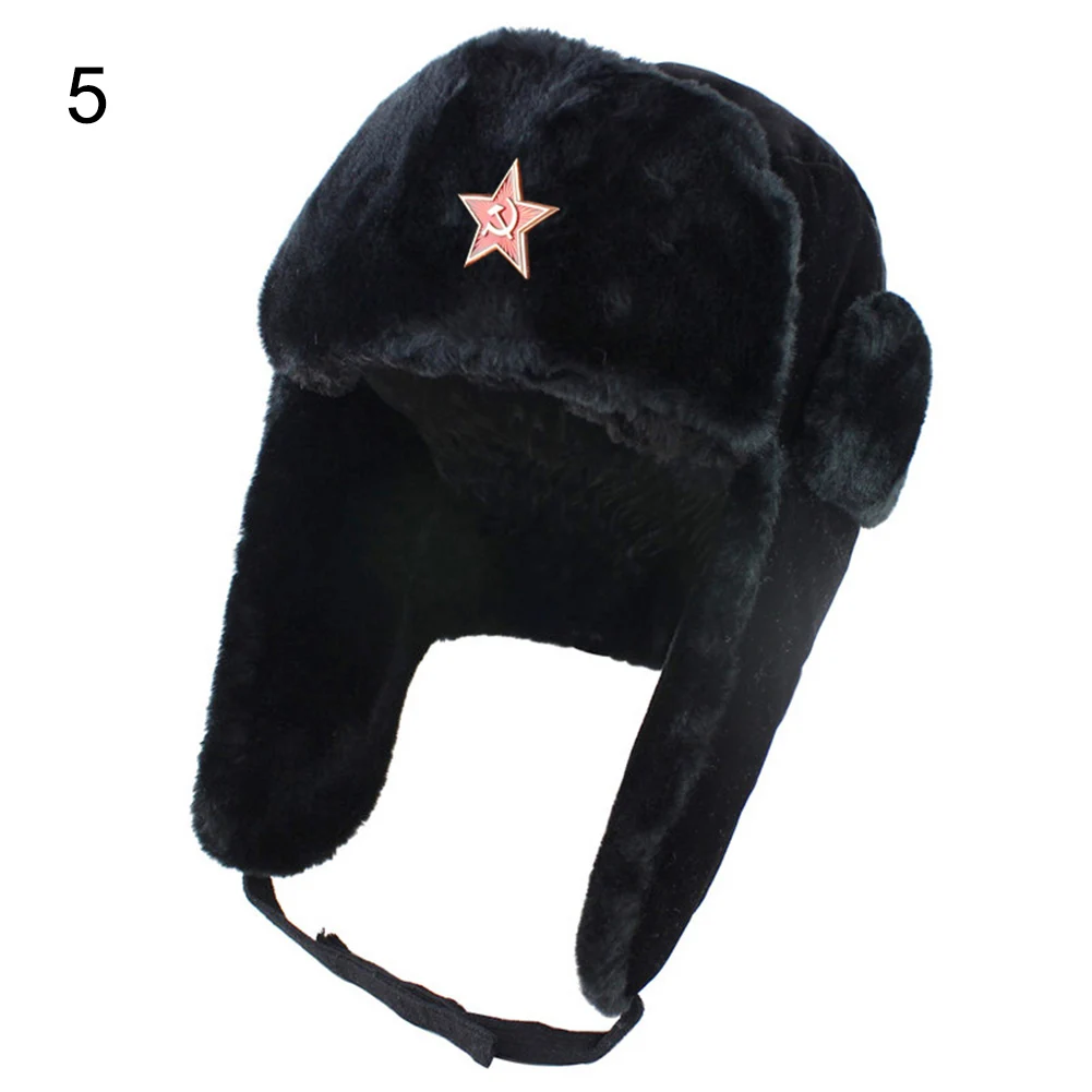 Теплая ветрозащитная шапка унисекс со звездами, на шнуровке, для улицы, шапка для снежной погоды, для советской зимы, из искусственного кроличьего меха, мужская шапка для снежной погоды s