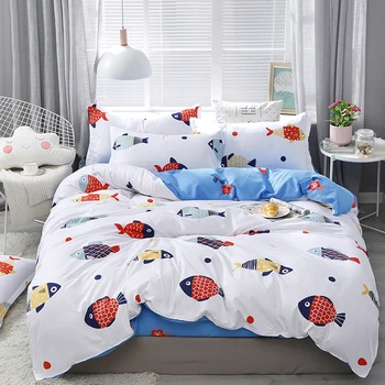

Dreamort goldfish Cartoon style 3or4Pcs Bedding Set Twin Full Queen Kingsize Bed sheet+Duvet cover+Pillowcase+Kids Single Bed