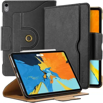 

EasyAcc Case for iPad Pro 11 2018 with Apple Pencil 2 Holder 100% PU Leather Stand Function and Document Pocket Auto Wake/Sleep