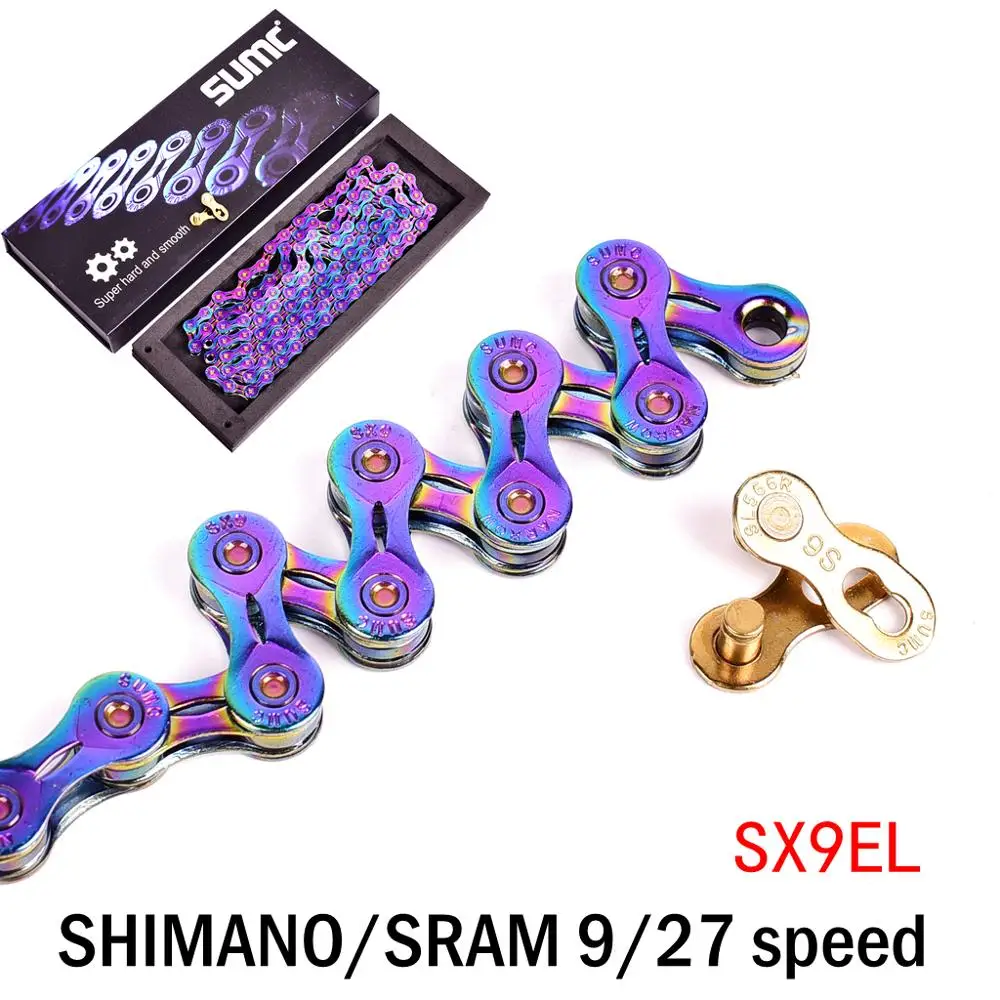 Sale SUMC Bicycle chain 9 speed mountain bike chain X9 Bike Chain X9EL 27S Gold for MTB/Road Bike for M4050 M430 M596 116L rainbow 1