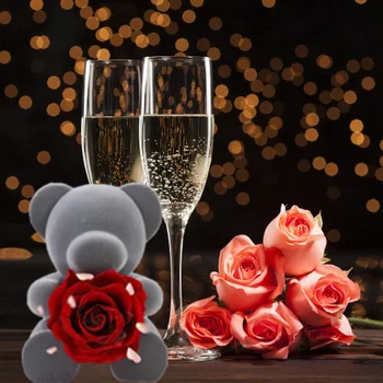 

Lovely Grey Teddi Bear Preserved Rose Flower Handmade Rose In Box Love Artificial Flower Gifts For Girlfriend/bear roses flower