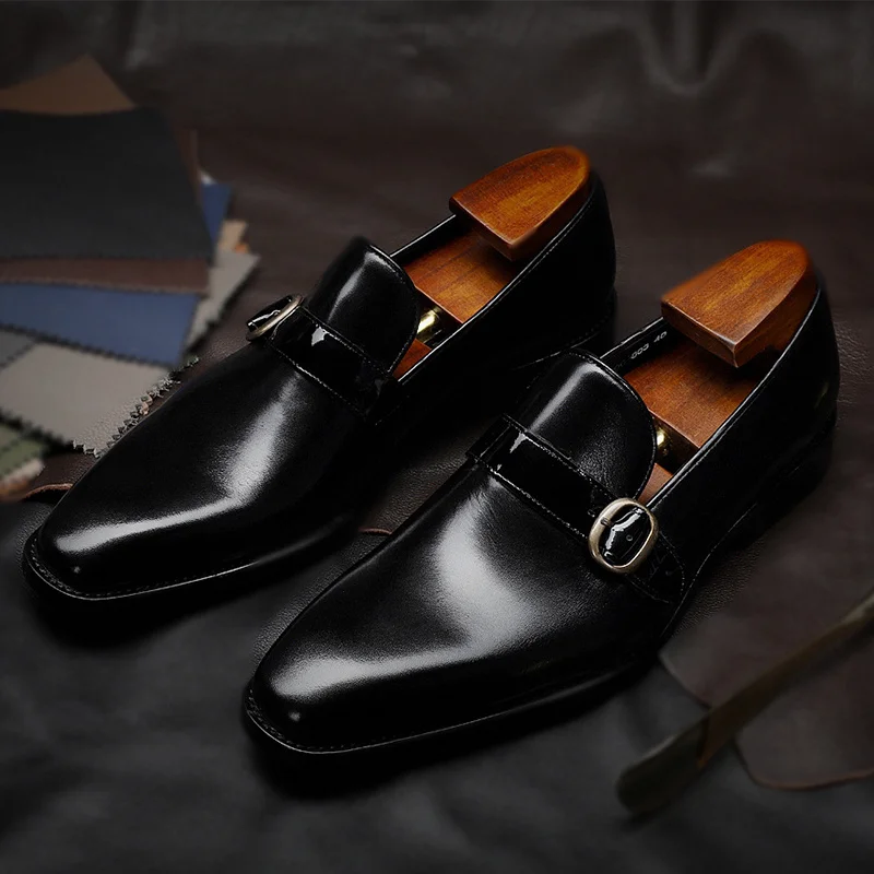Мужская кожаная обувь деловая одежда, костюм, Мужская Брендовая обувь Bullock из натуральной кожи, Черные слипоны, свадебные мужские туфли Phenkang - Цвет: Black