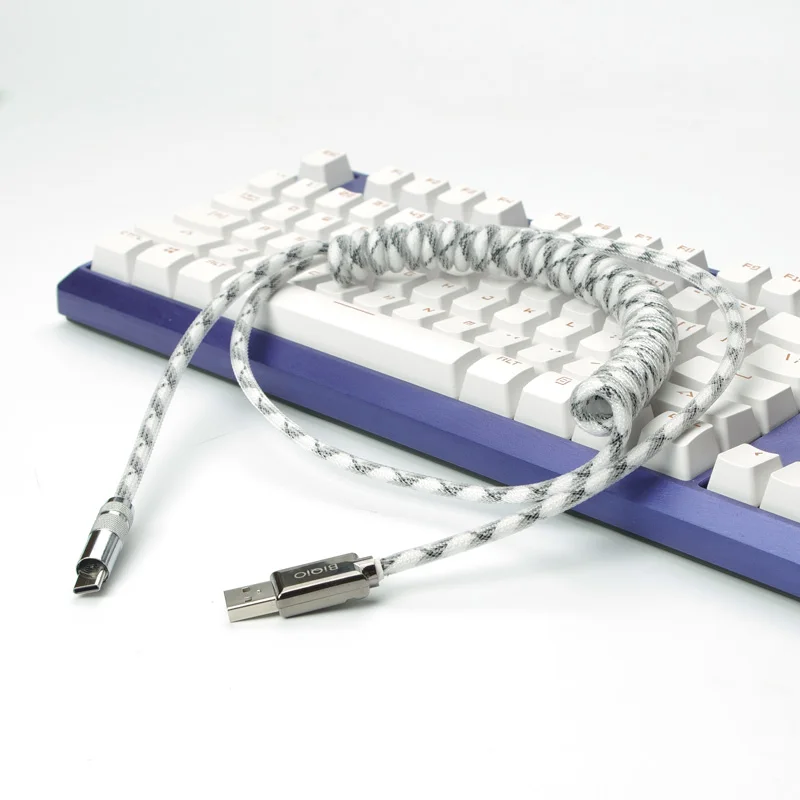 HUB Notebook Spring Spiral Metal Plug Data Cable For Type C Mini USB Micro USB USB B Mechanical Keyboard Interface Customizable