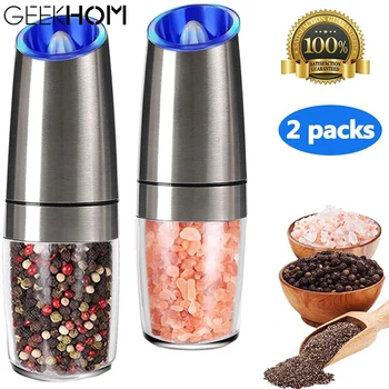 

GEEKHOM Gravity Electric Salt and Pepper Grinder Set Automatic Pepper and Salt Spice Mill Grinder with LED Light Kitchen Tools