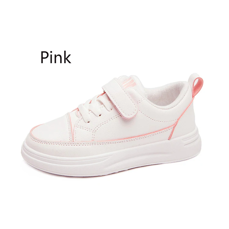 Детские белые кроссовки, обувь для мальчиков и девочек, детские кроссовки, кожаная обувь, школьная повседневная обувь на платформе, новинка, 6, 8, 10, 12 лет - Цвет: pink