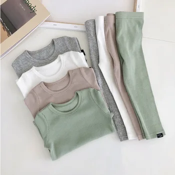 

2020 New Ribbed Cotton Children's Pajamas Sets Keep Warm Baby Girls Boys Clothes Kids Sleepwear Long Sleeve Tops+Pants 2Pcs