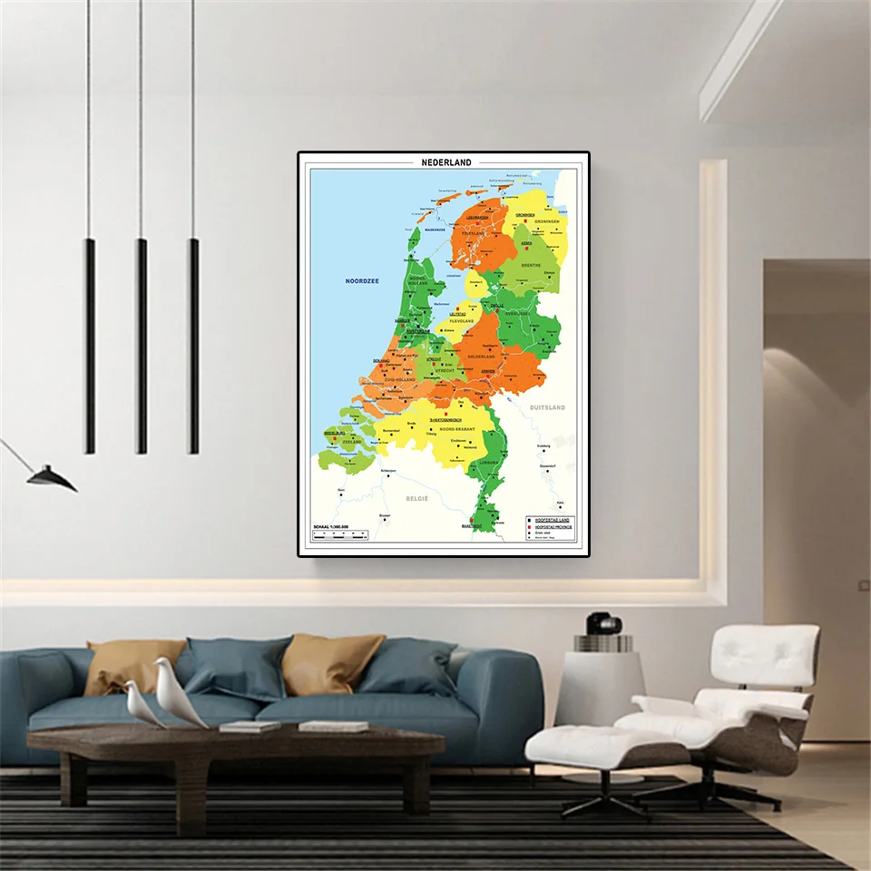 42*59cm Political Map Of The Netherland In Dutch Canvas Painting Wall Poster Travel School Supplies Living Room Home Decoration