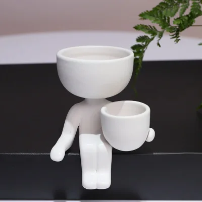 Гуманоидный керамический цветочный горшок креативные ремесла ваза украшение дома индивидуальный подарок - Цвет: 2 white