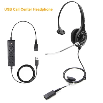 

USB Plug Corded Headphone Call Center Noise Cancelling Headset Quick Disconnect Adjustable Mic Mute Volume Control for PC Laptop