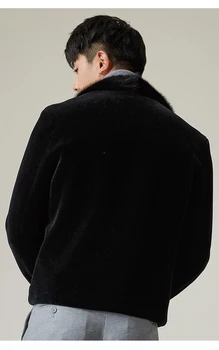 

100% Wool Coat Winter Jacket Men Real Sheep Shearling Coats Mens Mink Fur Collar Overcoat MG-1800043 MY1463