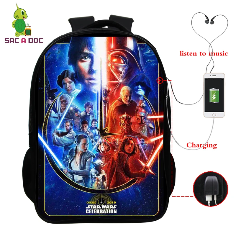 Звездные войны известный Рэппер школьная сумка многофункциональный usb зарядка ноутбук рюкзак для подростков мальчиков девочек путешествия сумки через плечо - Цвет: 16