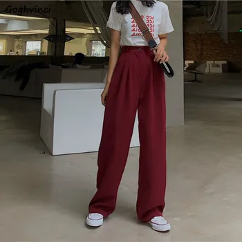 

Pants Women High-waist Straight Chic All-match Simple Leisure Loose Comfortable High Quality Womens Fashion Korean Style Solid