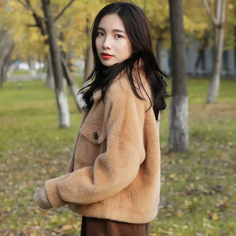 Женское весенне-осеннее кашемировое пальто из искусственной норки, женское толстое теплое плюшевое пальто, Дамская сплошная шикарная короткая кашемировая верхняя одежда V893 - Цвет: Like me l