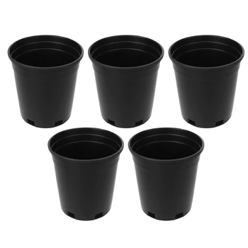 

5 Pcs Round Bucket Thicken Plastic Flower Pots Tree Growing Bucket Garden Balcony Planters Pot (Black, 1 Gallons Capacity)