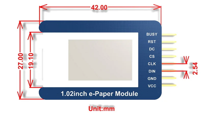 1.02inch e-Paper Module dimensions