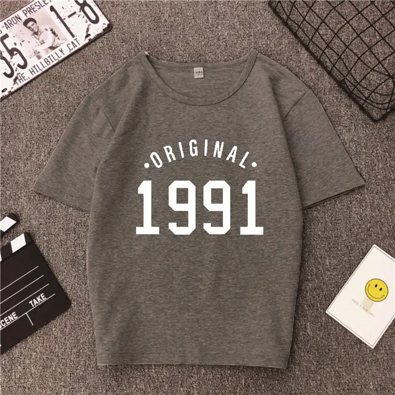 1991 оригинальные настраиваемые футболки для дня рождения, повседневные хлопковые модные футболки Tumblr для дня рождения, Клубные футболки унисекс, эстетические Топы - Цвет: dark gray black word