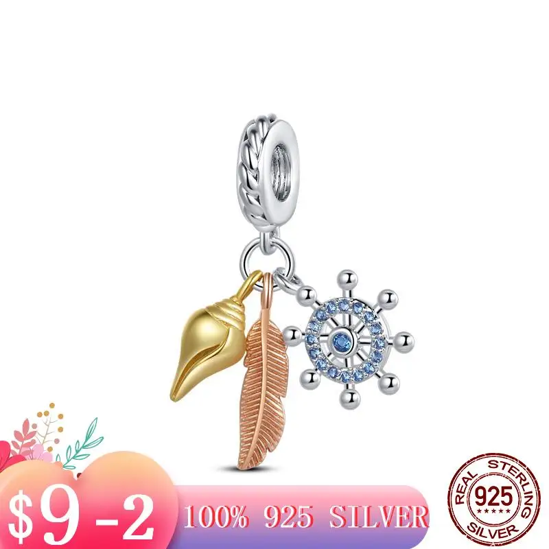 Independent Design New 925 Sterling Silver Conch feather wheel rudder Charm Fit Original Pandora Bracelet DIY Jewelry For Women | Украшения