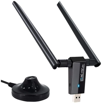 

1750Mbps USB WiFi Adapter 2X5DBi Antennas Dual Band 5.8GHz/2.4GHz USB3.0 Wireless Network LAN Card for Desktop Laptop