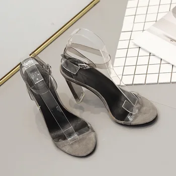 

Summer 2020 New Style High Heel Shoes A- line with Peep-Toe Catwalks Transparent Chunky-Heel Sandals Women's
