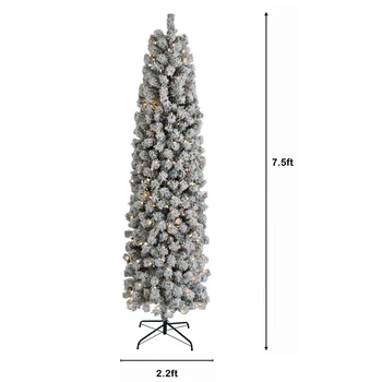 

7.5ft Pencil Flocking Tied Light Christmas Tree decorating for Christmas