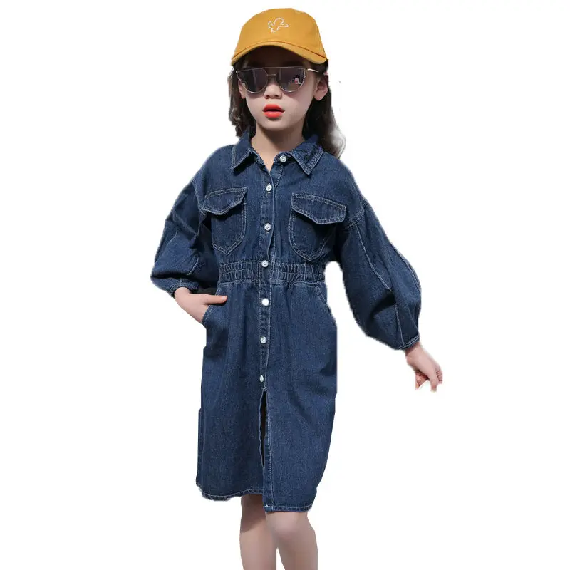 

Korean Style Full Sleeve Denim Dress for Girls Spring Autumn Jeans Dress Long Pattern Girls Clothing Teenagers Denim Tops 4-13T