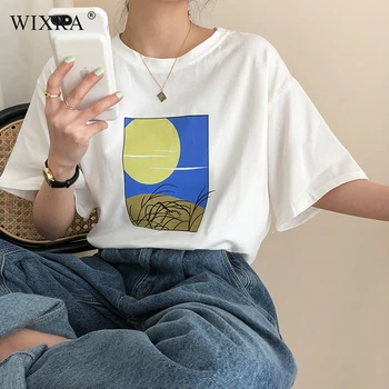 

Wixra Spring Summer Hot Women Stylish Print Tee Print O-Neck Loose T-Shirts Women Ladies Casual Clothing