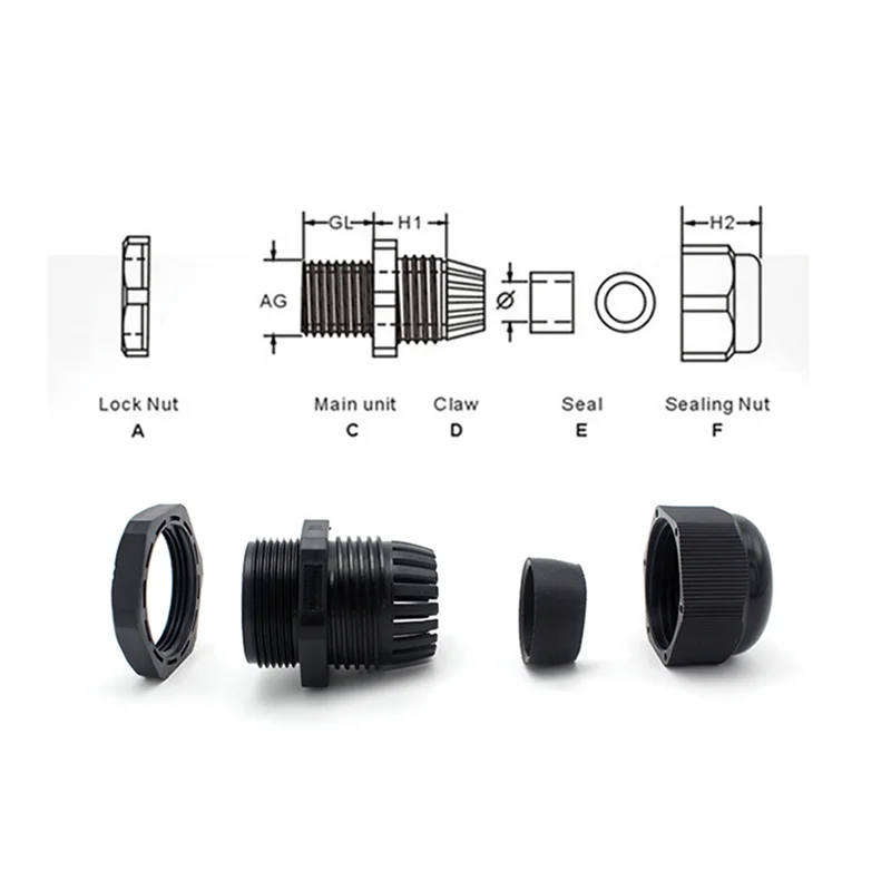 Description Picture 2 of item5/10pcs Waterproof Cable Gland Connector IP68 White Black Nylon Plastic Metric Cable M12  M16 M20 for 6-11mm Cable