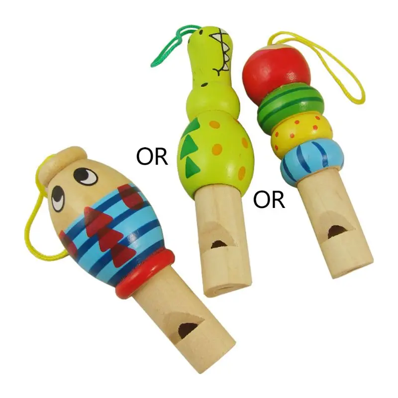 Cartoon Animal Wooden Whistle Hanging Music Instrument Kid Developmental Toy New 