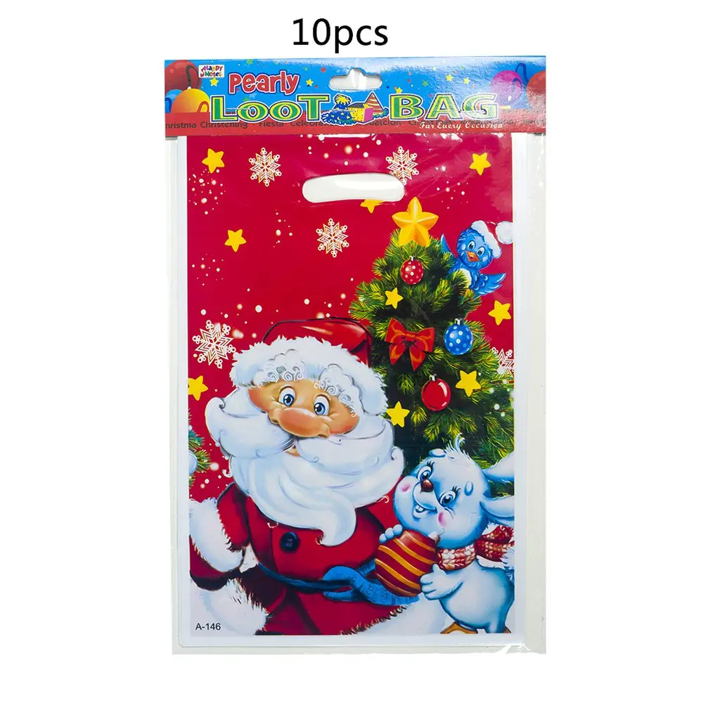 

10pcs/set Christmas Gift Bag PVC Disposable Tote Christmas Candy Gift Bag 10 Pack Multi-type Patterns Colorful Creative