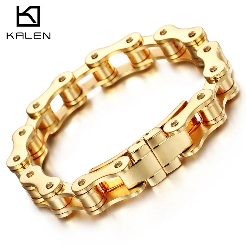 Золотой велосипедный мотоциклетный браслет-цепочка, браслет для мужчин, Панк нержавеющая сталь, черный серебряный браслет-цепочка, ювелирные изделия