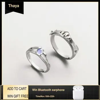 

Thaya Natural Blue Light Moonstone Rings Lovers' Romantic Ring 100% s925 Silver Armour Bands For Women Vintage Elegant Jewelry