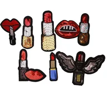 2 шт. Милые Блестки губная помада значок вышитые железные нашивки для одежды DIY полосатая одежда Лоскутные наклейки пользовательские значки