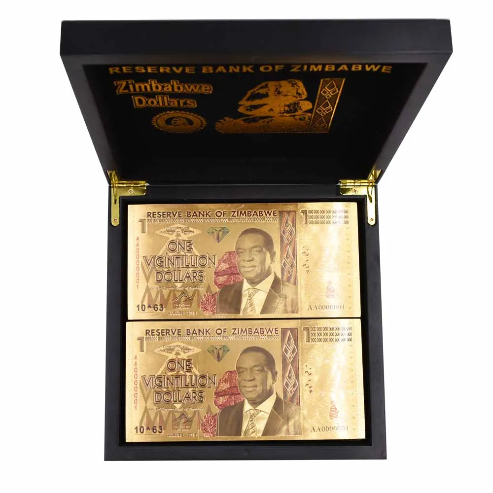 

One Vigintillion Dollars 24K Gold Zimbabwe Banknotes Ticket for Collection and Souvenir Gift Banknotes with UV Light 100pcs/lot