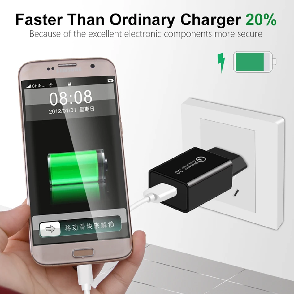 Быстрое зарядное устройство EU 5 V/3A QC 3,0 USB зарядное устройство Быстродействующее зарядное устройство кабель для iPhone X 7 11 samsung S10 huawei Xiaomi Android