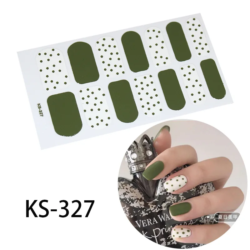 

14tips/sheet Full Cover Wraps Nail Polish Stickers Strips Plain Nail Art Wave Point Design Glitter Powder Manicure Tips