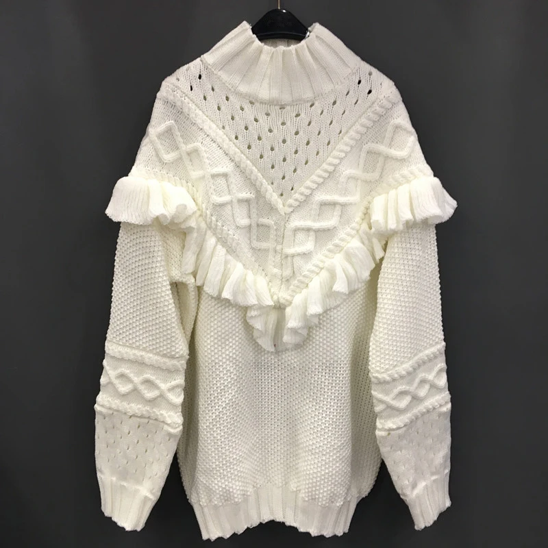 KIYUMI Urban Gypsy свитер женский с оборками оверсайз зимний теплый свитер для женщин толстый Водолазка с длинными рукавами свитера бежевого цвета