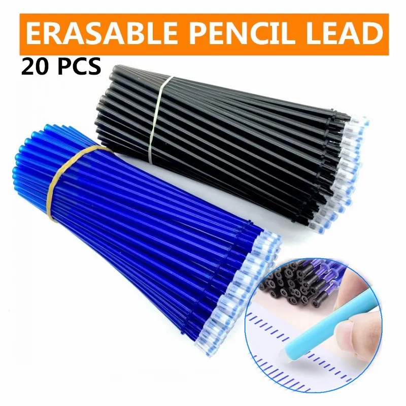 20Pcs/Set Office Gel Pen Erasable Refill Rod Magic Erasable Pen Refill 0.5mm Blue Black Ink School Stationery Writing Tool Gift
